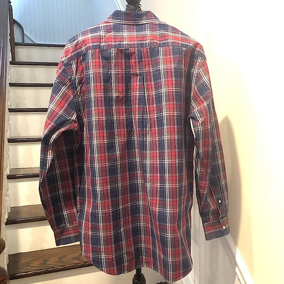 VINEYARD VINES Navy Red Plaid Button Down Shirt w Button Collar & Cuffs Sz LARGE - Picture 5 of 12